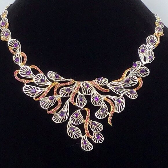 Sterling Silver Yellow Gold Plated Amethyst Ruby Necklace 18”